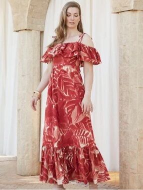 Zara Red Tropical Maxi Dress